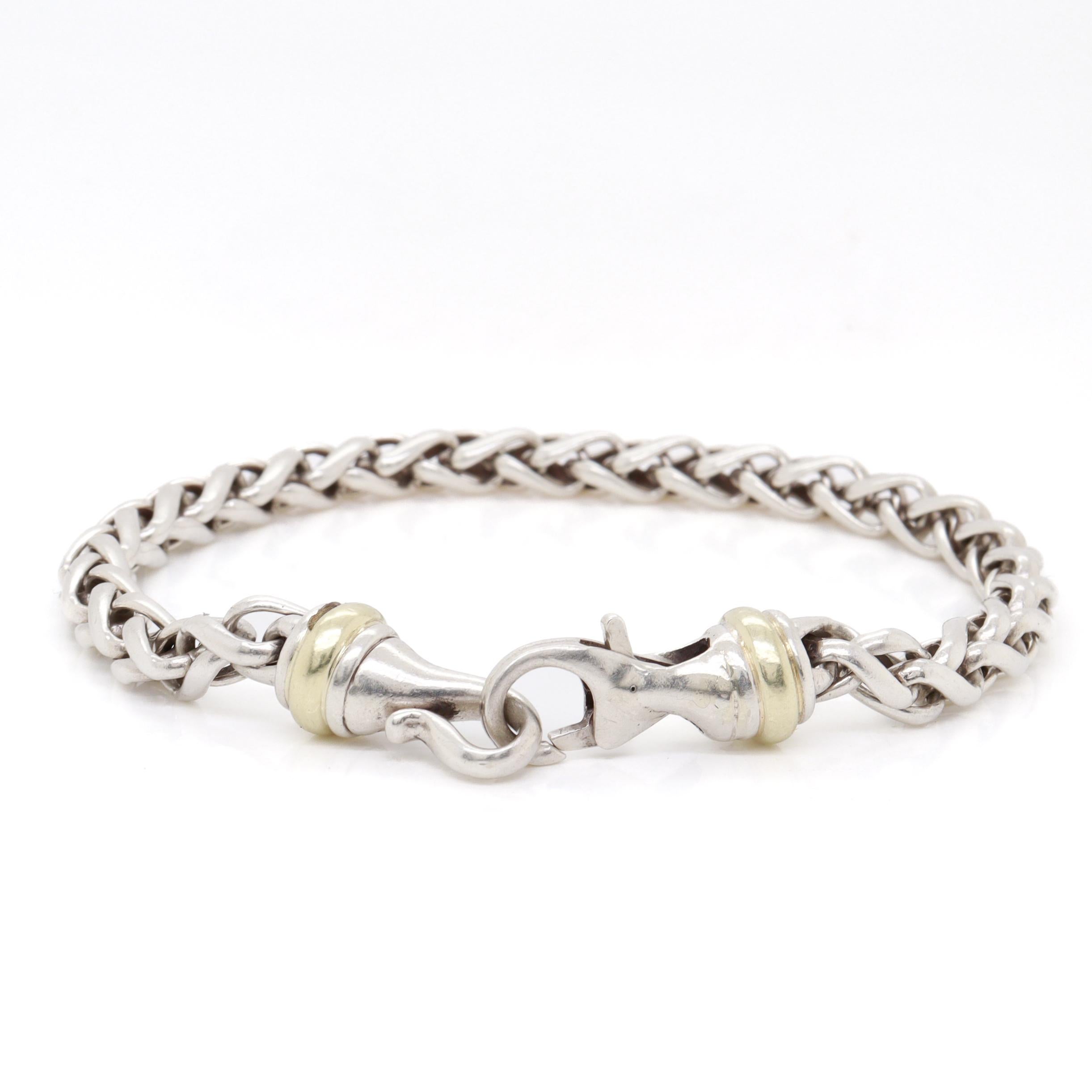 David Yurman Sterling Silver & 14K Gold 5mm Wheat Chain Bracelet For Sale 5