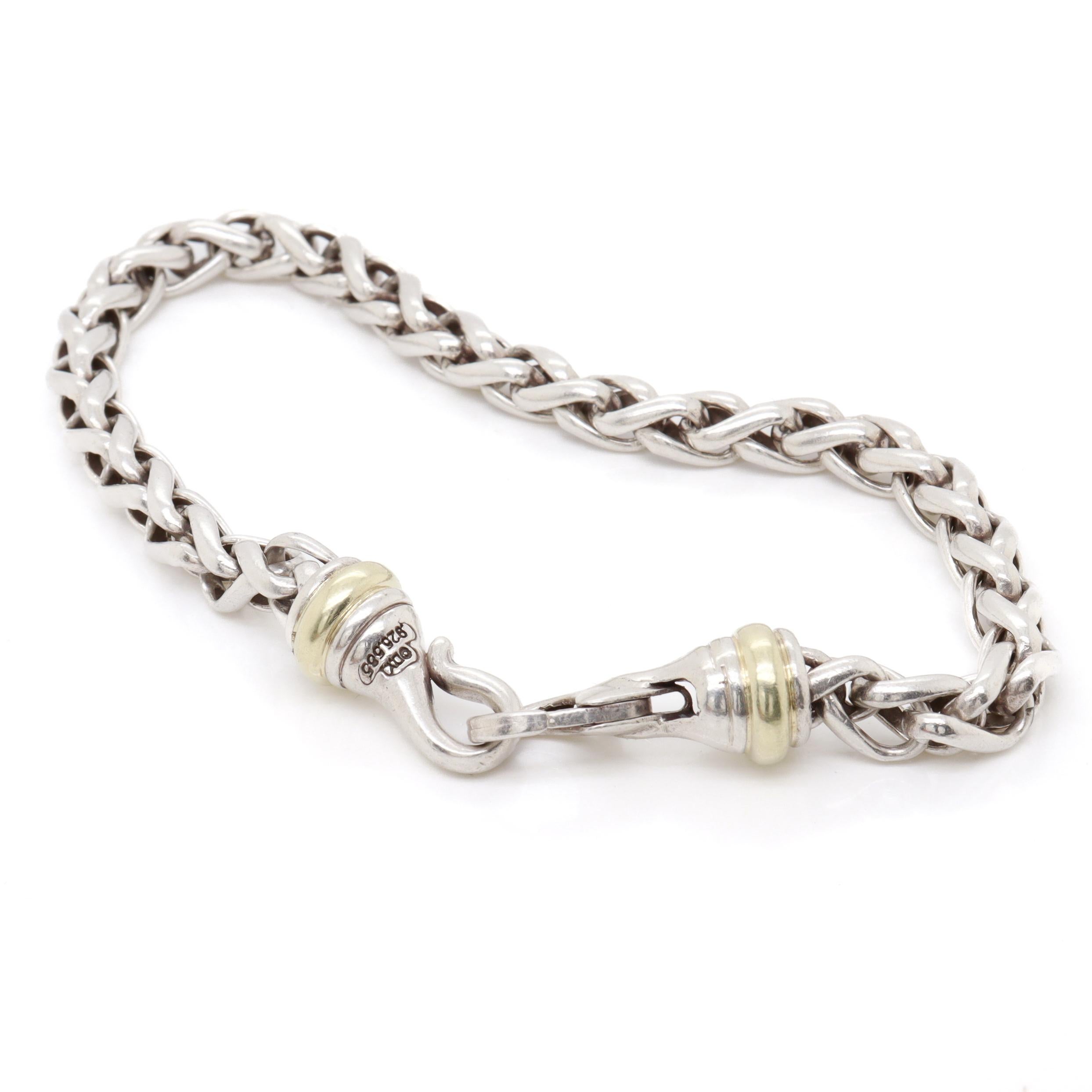 David Yurman Sterling Silver & 14K Gold 5mm Wheat Chain Bracelet For Sale 6