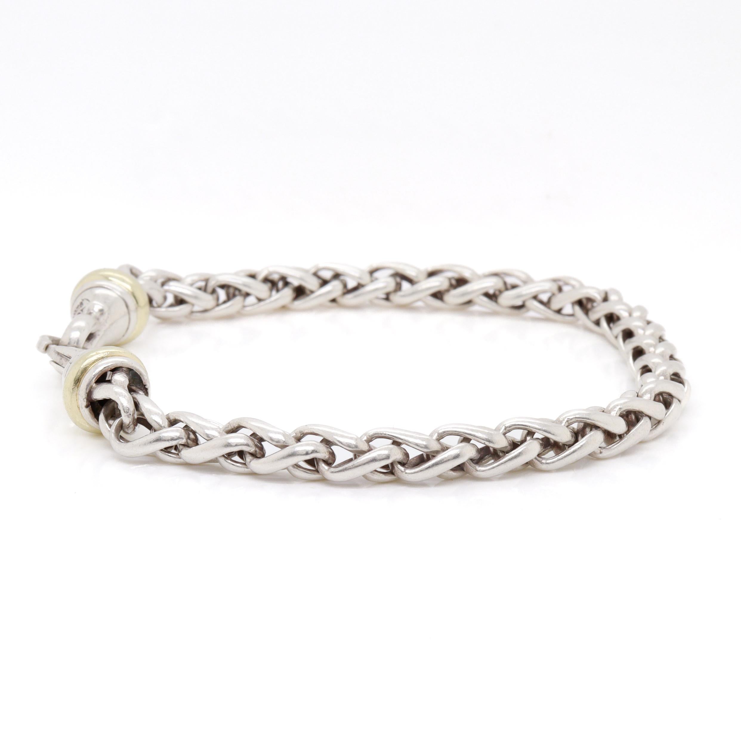 David Yurman Sterling Silver & 14K Gold 5mm Wheat Chain Bracelet For Sale 7