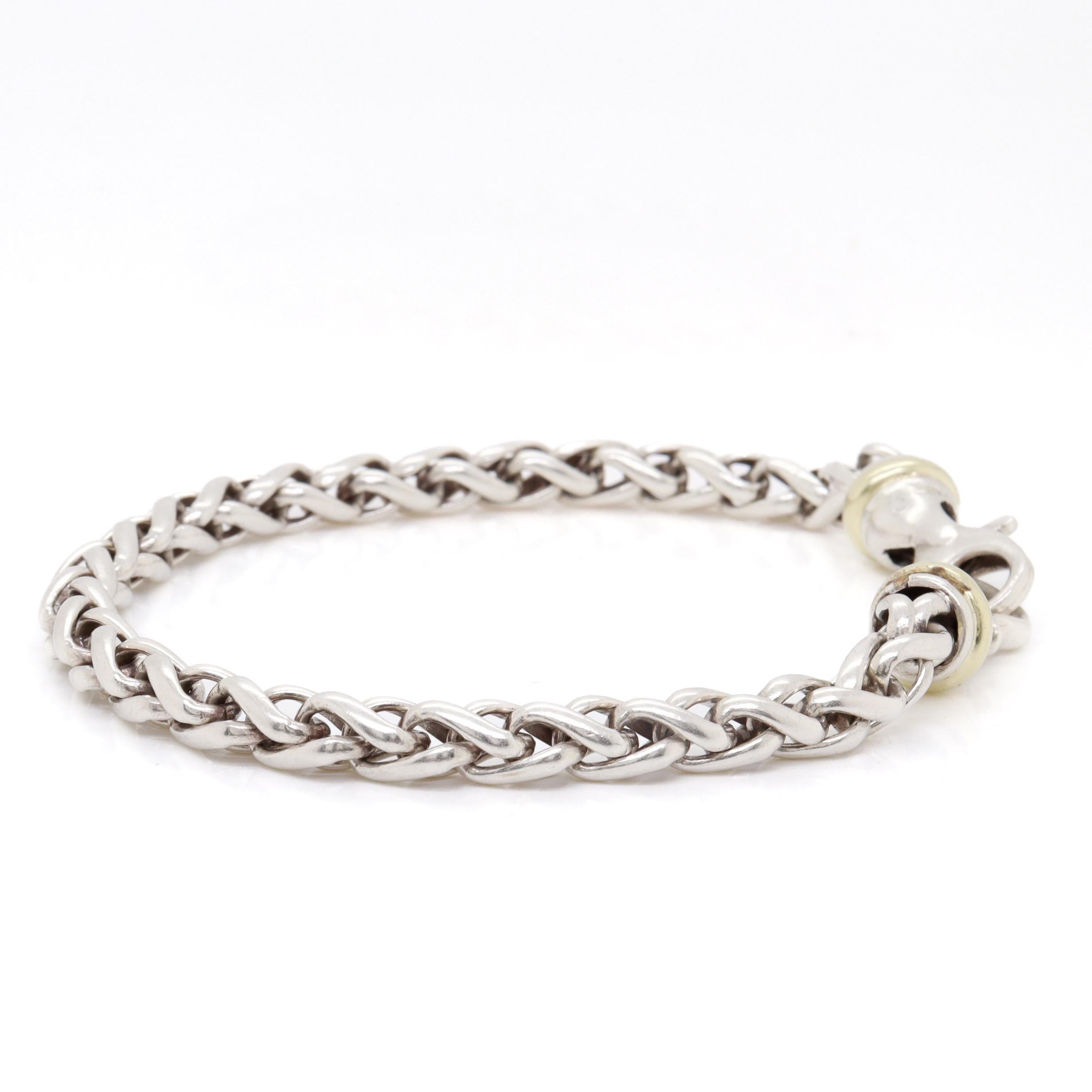 David Yurman Sterling Silver & 14K Gold 5mm Wheat Chain Bracelet For Sale 8