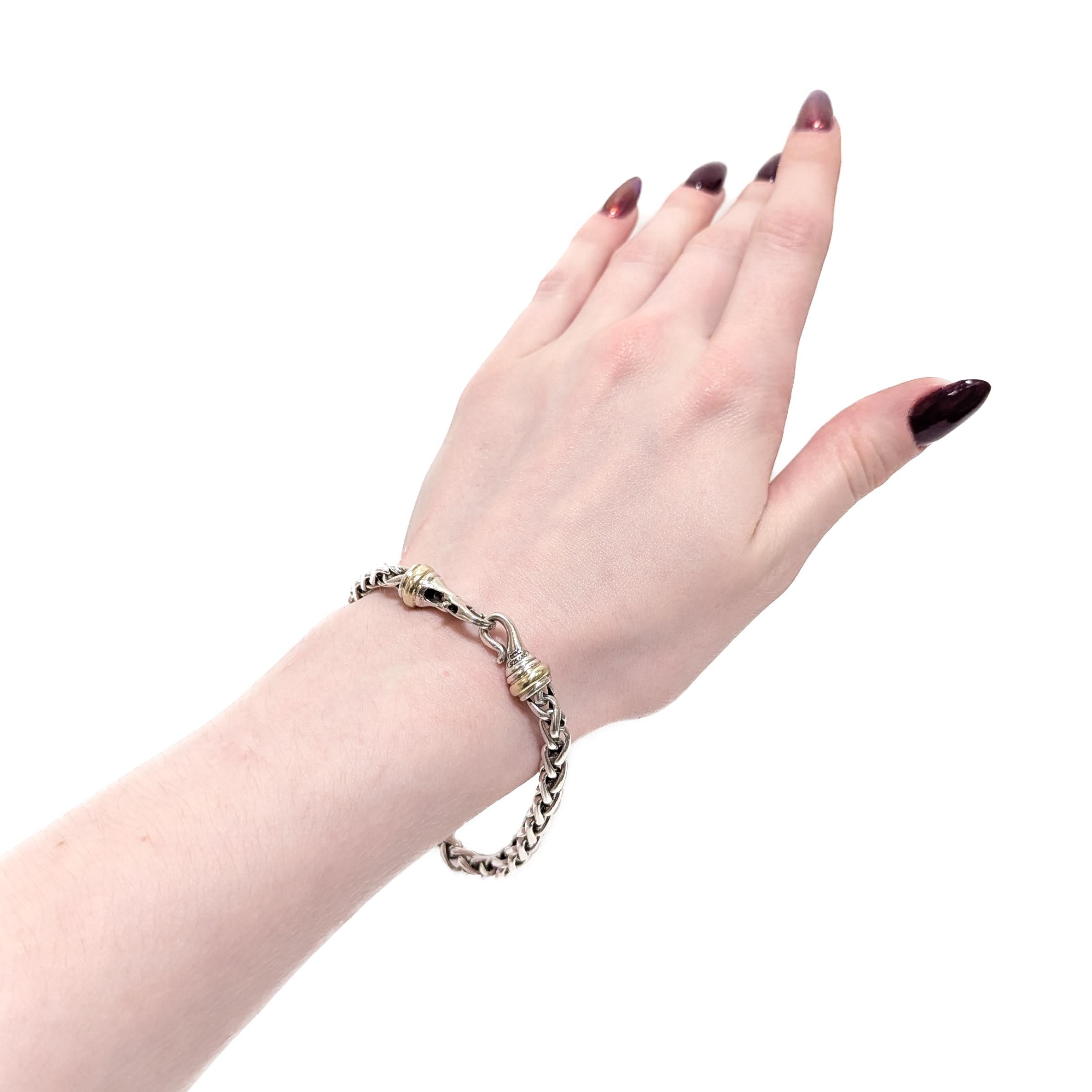 Modern David Yurman Sterling Silver & 14K Gold 5mm Wheat Chain Bracelet For Sale
