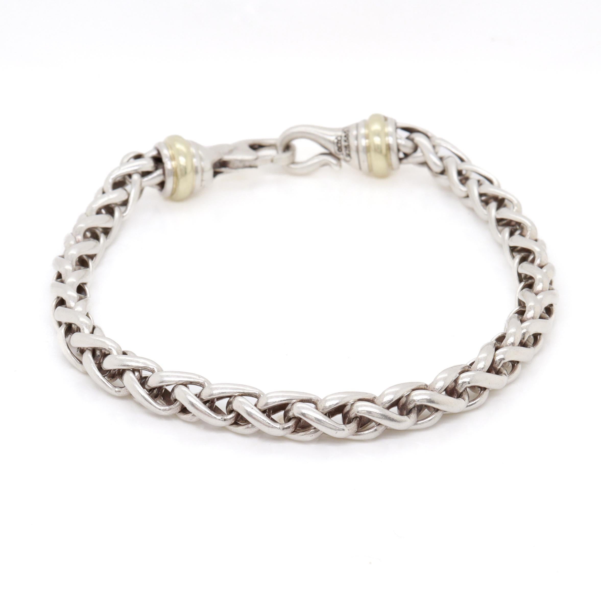 David Yurman Sterling Silver & 14K Gold 5mm Wheat Chain Bracelet For Sale 1