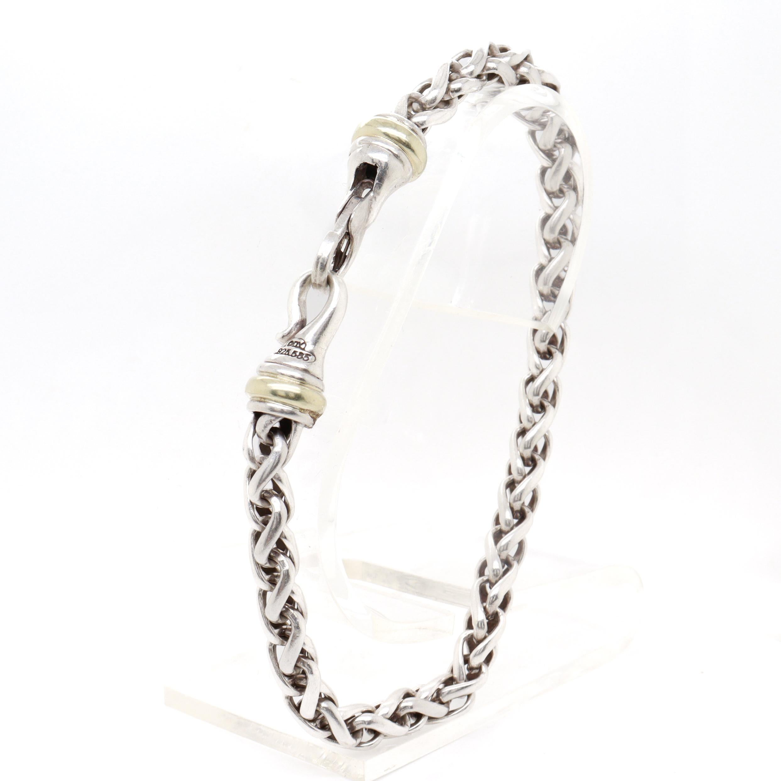 David Yurman Sterling Silver & 14K Gold 5mm Wheat Chain Bracelet For Sale 2