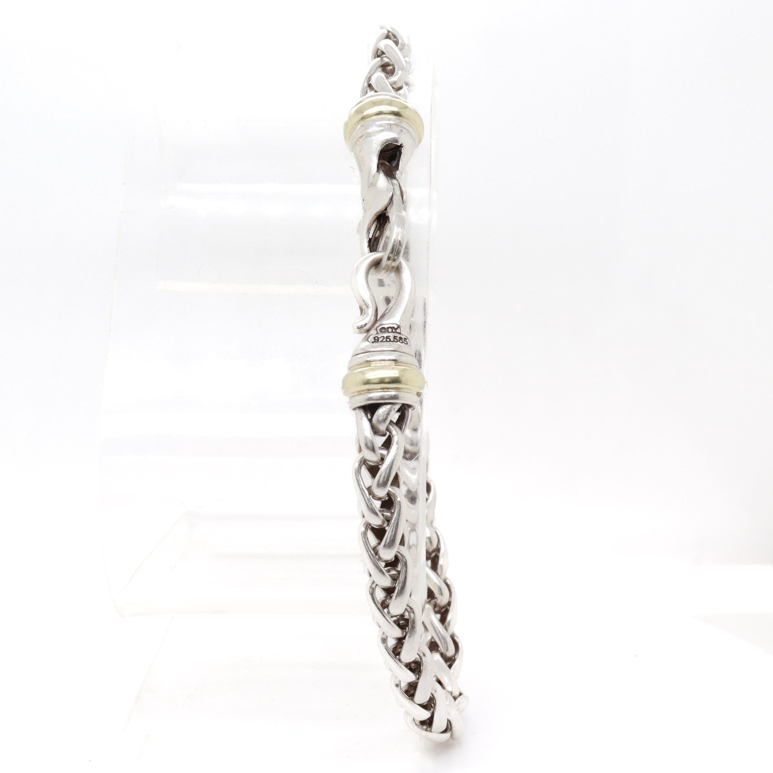 David Yurman Sterling Silver & 14K Gold 5mm Wheat Chain Bracelet For Sale 3