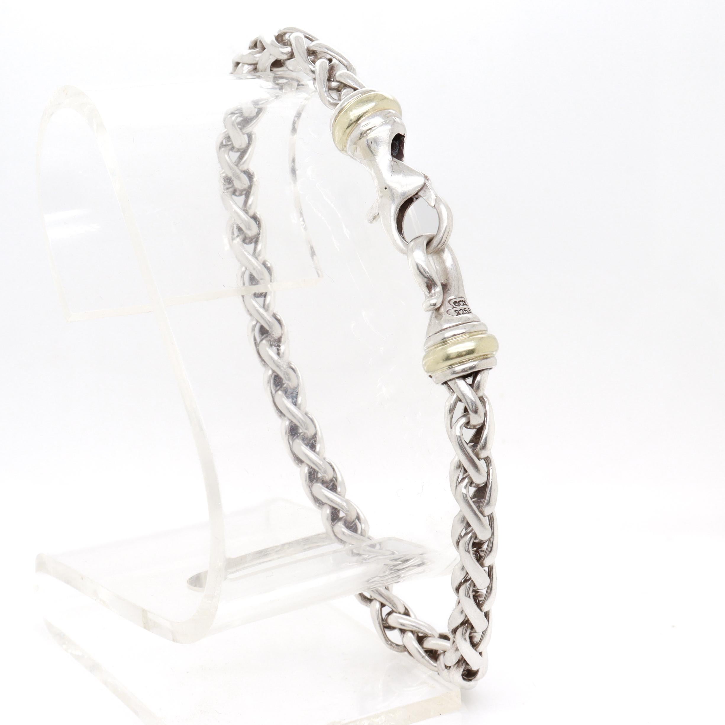 David Yurman Sterling Silver & 14K Gold 5mm Wheat Chain Bracelet For Sale 4