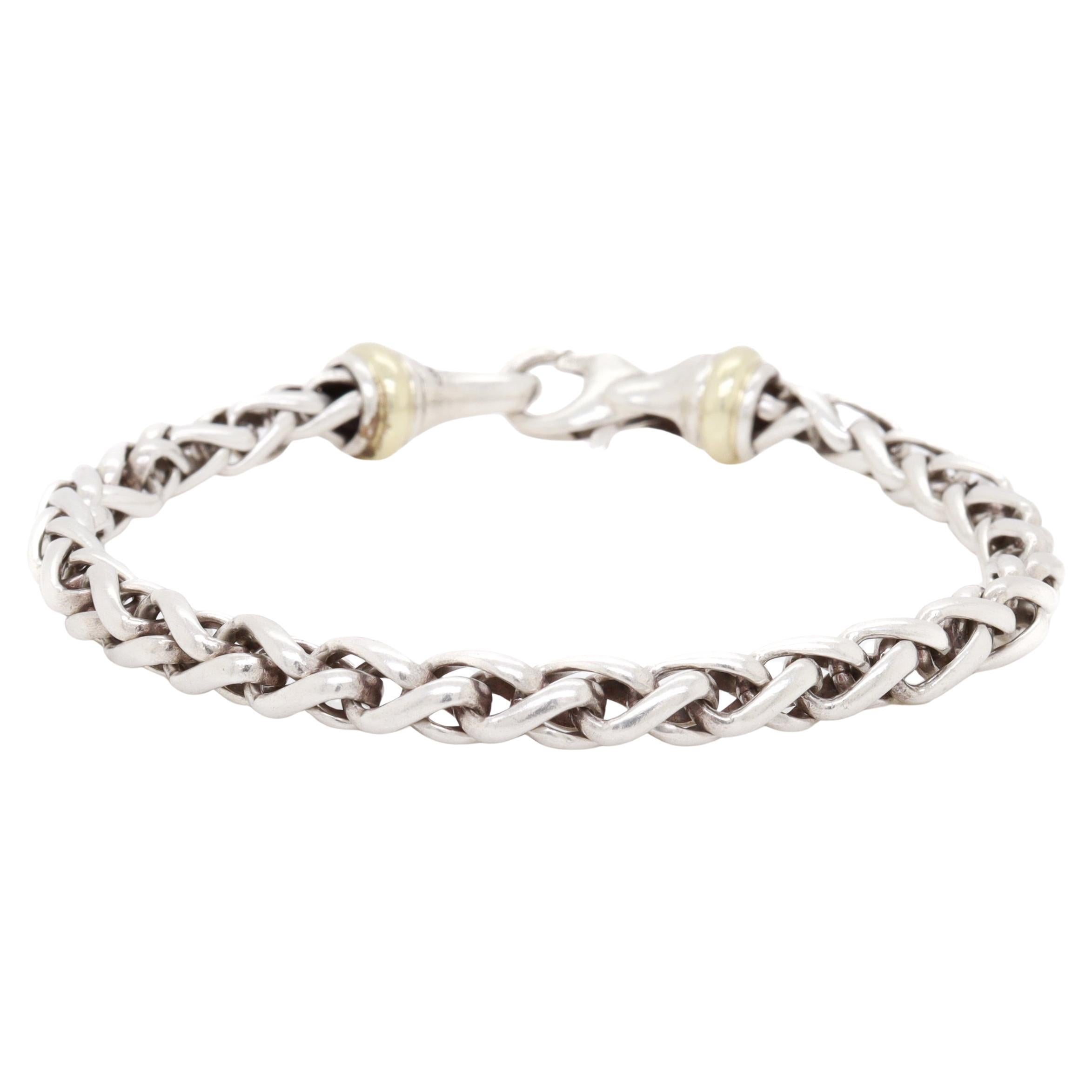 David Yurman Sterling Silver & 14K Gold 5mm Wheat Chain Bracelet For Sale