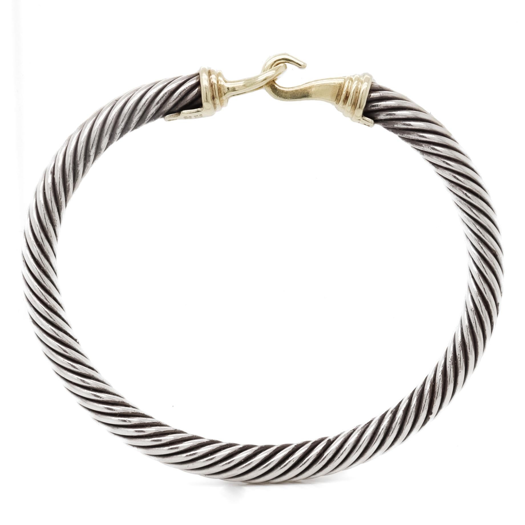 David Yurman Sterling Silver & 14K Gold 7mm Gold Buckle Classic Cable Bracelet en vente 5