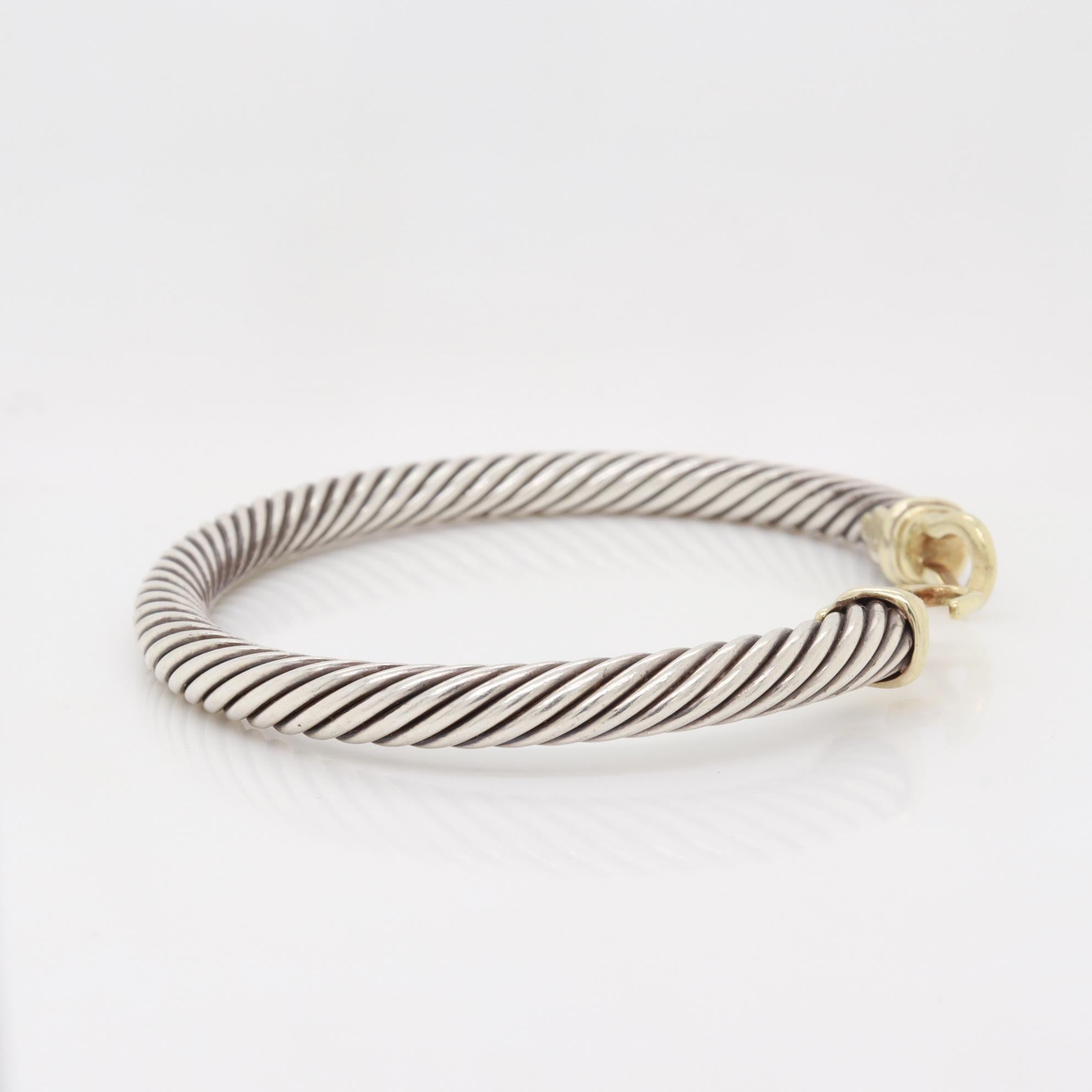 David Yurman Sterling Silver & 14K Gold 7mm Gold Buckle Classic Cable Bracelet en vente 7