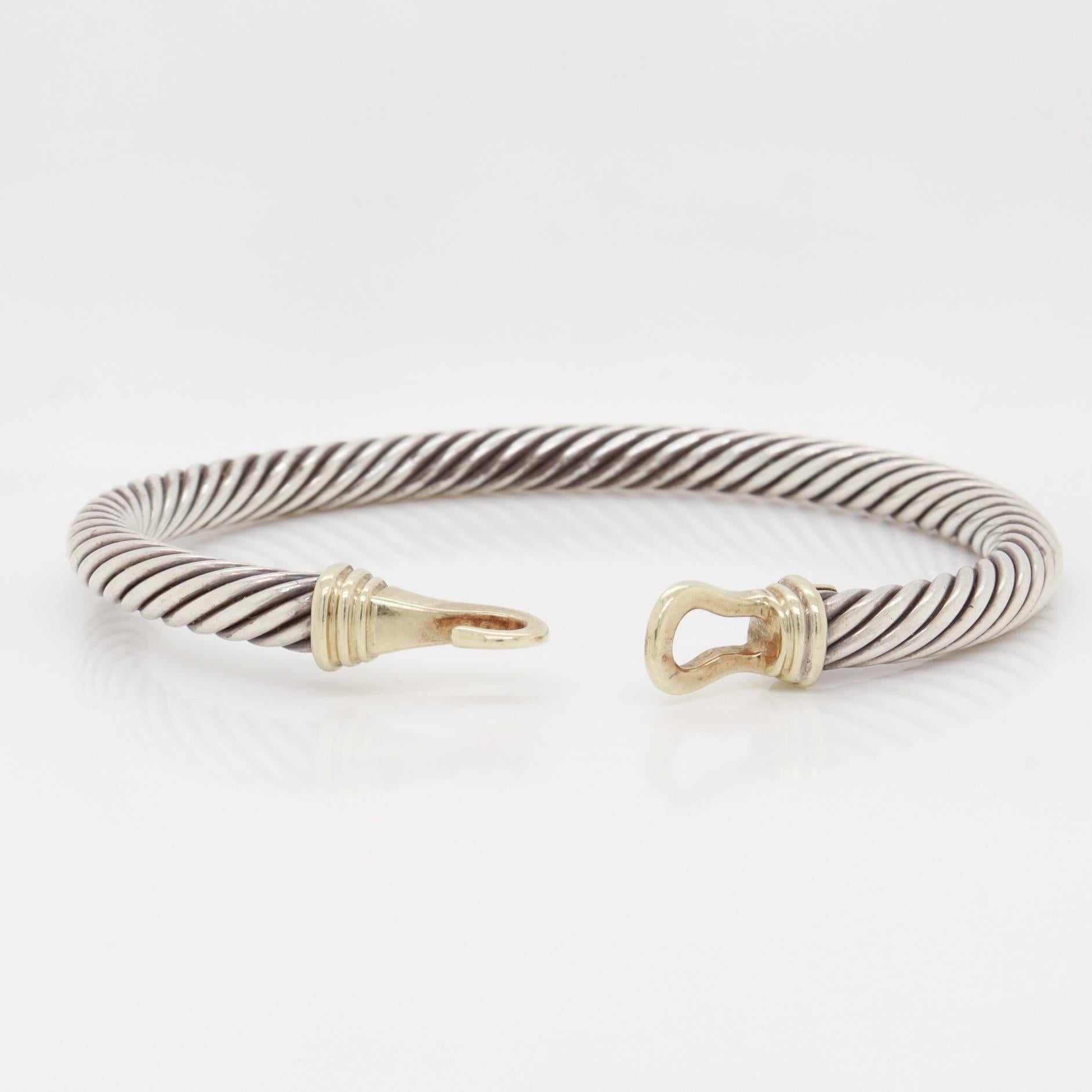 David Yurman Sterling Silver & 14K Gold 7mm Gold Buckle Classic Cable Bracelet en vente 8