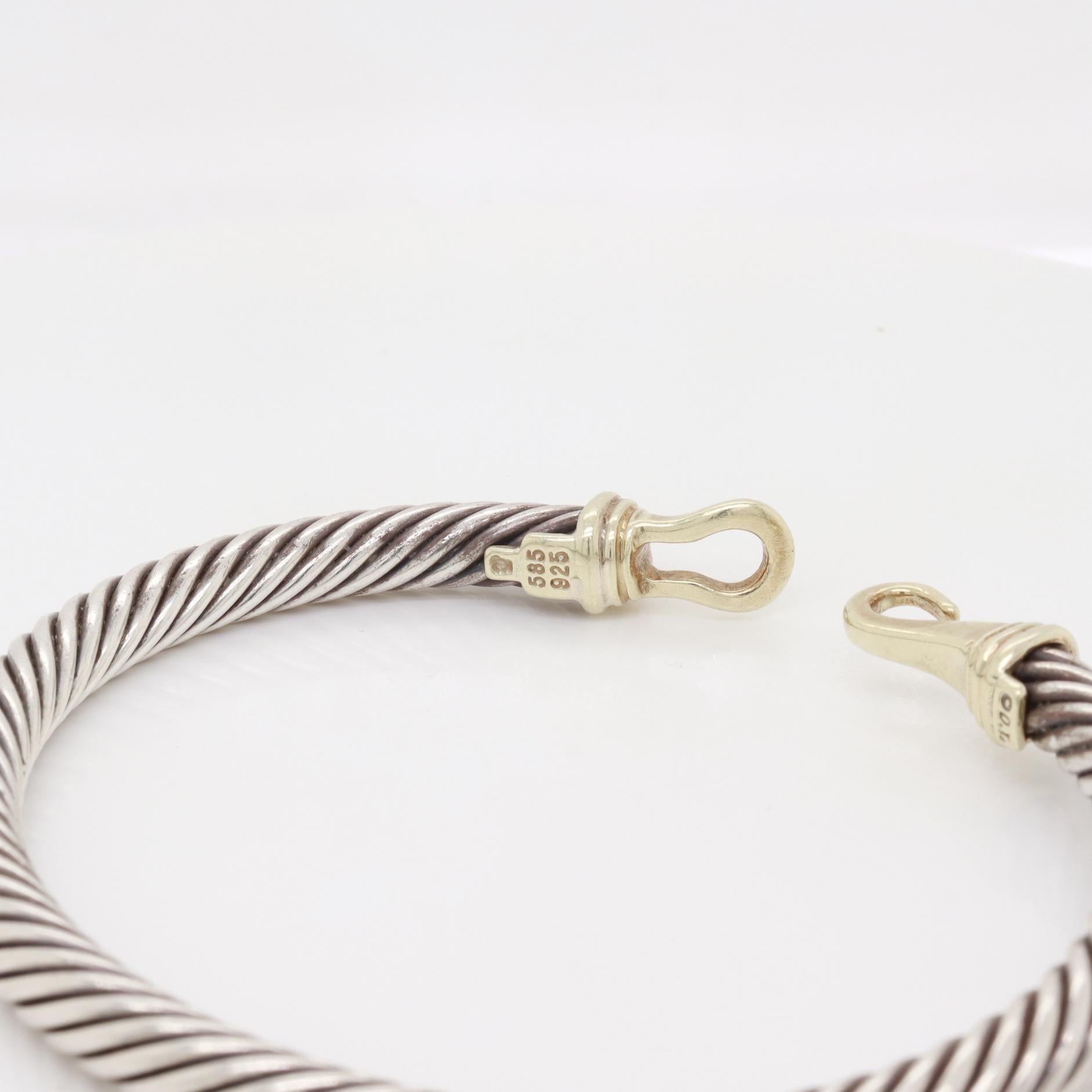 David Yurman Sterling Silver & 14K Gold 7mm Gold Buckle Classic Cable Bracelet en vente 10