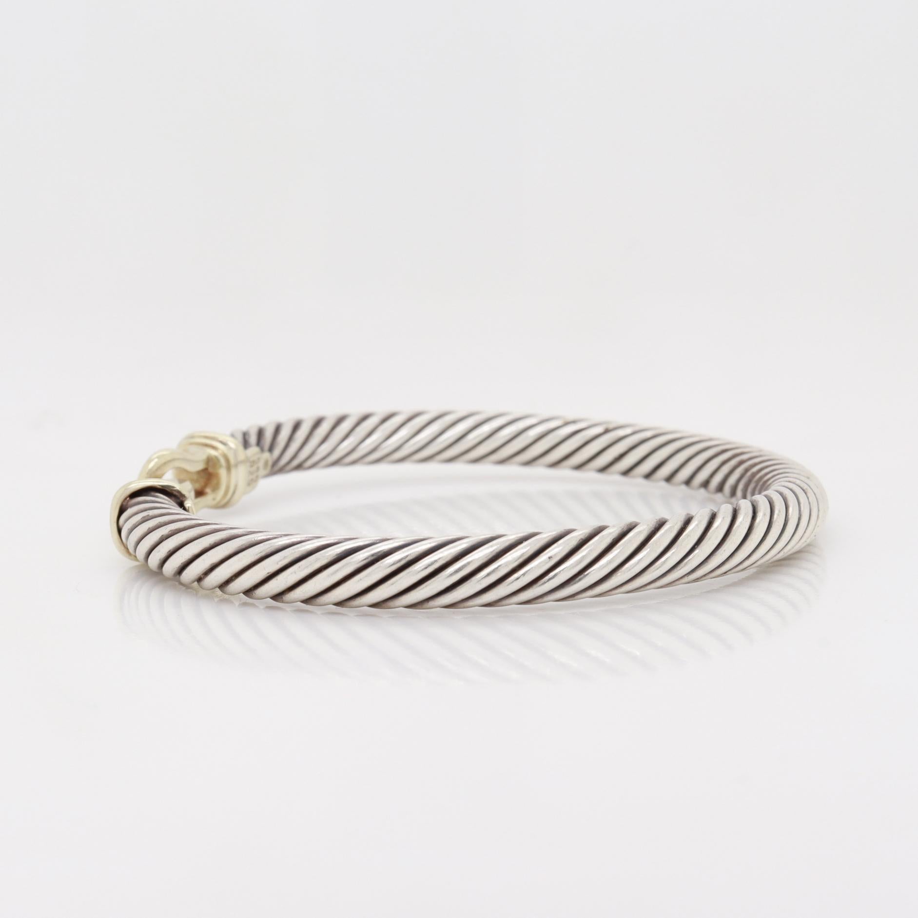 David Yurman Sterling Silver & 14K Gold 7mm Gold Buckle Classic Cable Bracelet en vente 1