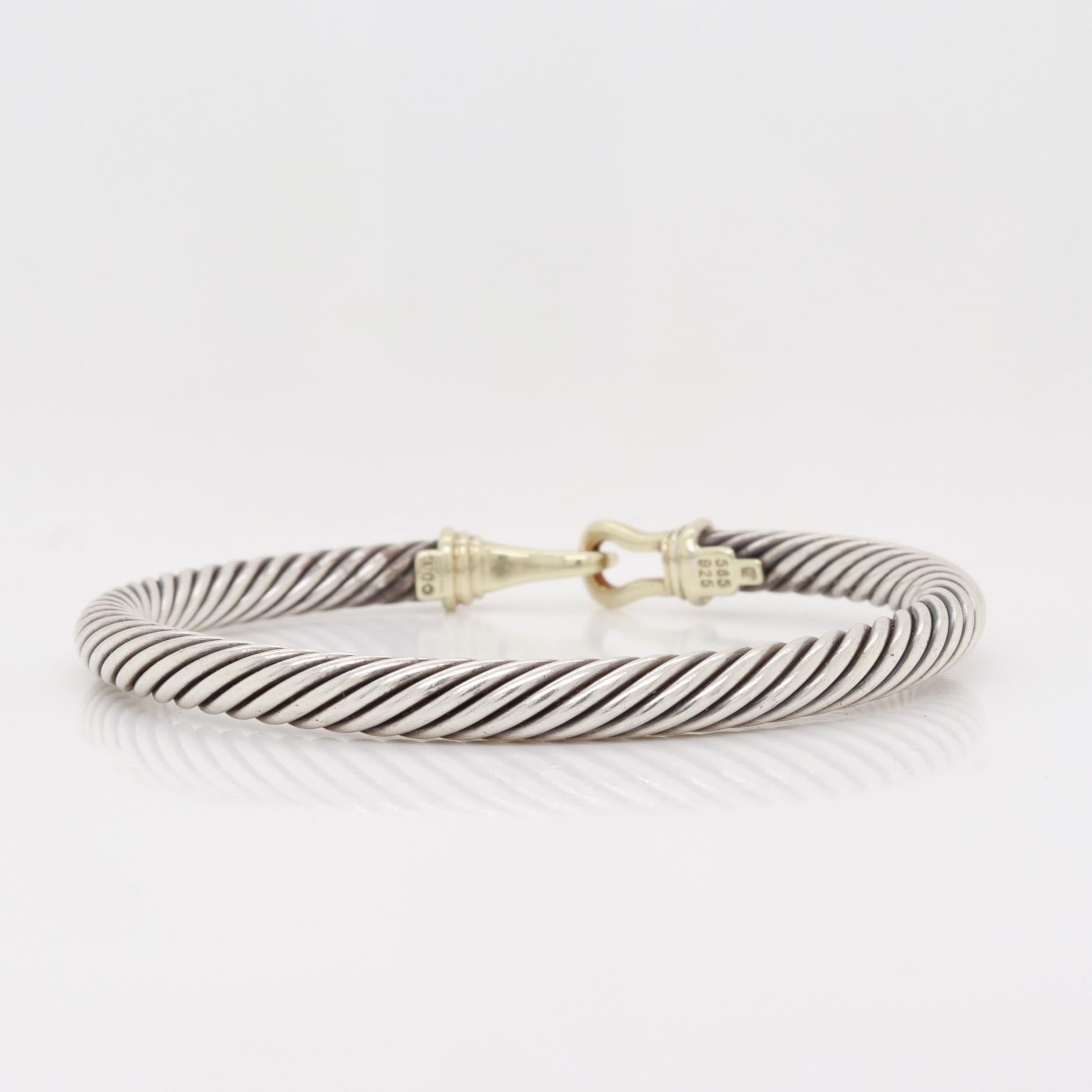 David Yurman Sterling Silver & 14K Gold 7mm Gold Buckle Classic Cable Bracelet en vente 2