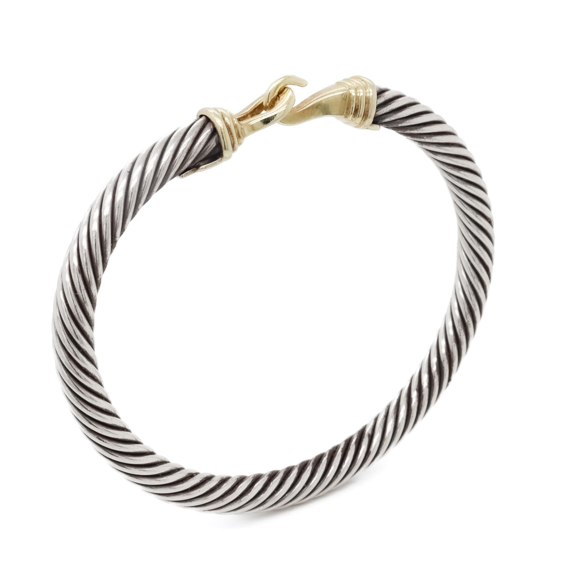 David Yurman Sterling Silver & 14K Gold 7mm Gold Buckle Classic Cable Bracelet en vente 4