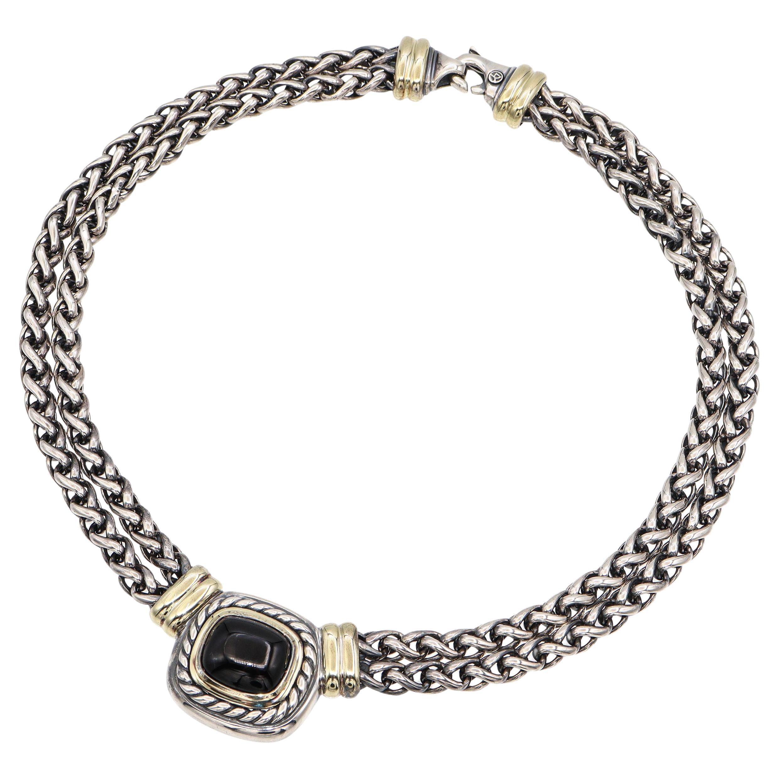 David Yurman Sterling Silver 
14k Gold Black Onyx Double Wheat Chain Necklace