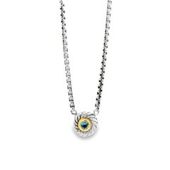 David Yurman Sterling Silver & 14k Gold Blue Topaz Classic Cable Cookie Pendant