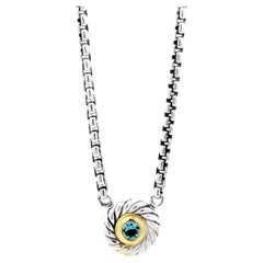 David Yurman Sterling Silver & 14k Gold Blue Topaz Classic Cable Cookie Pendant