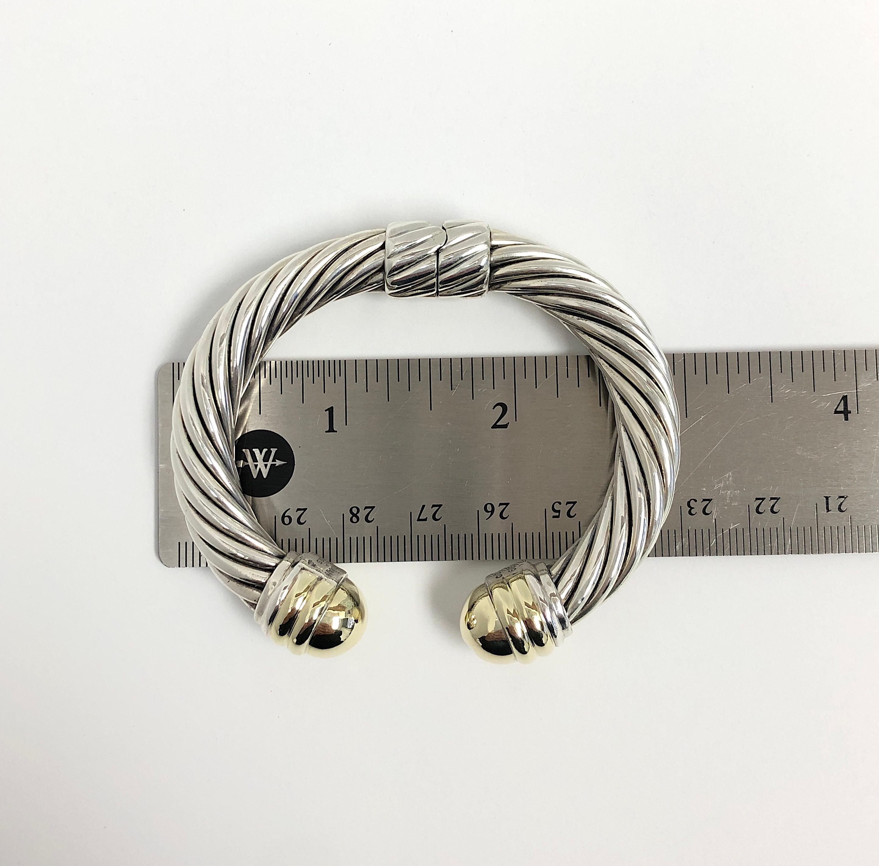 David Yurman Sterling Silver 14k Gold Dome Hinge Cable Cuff Bracelet