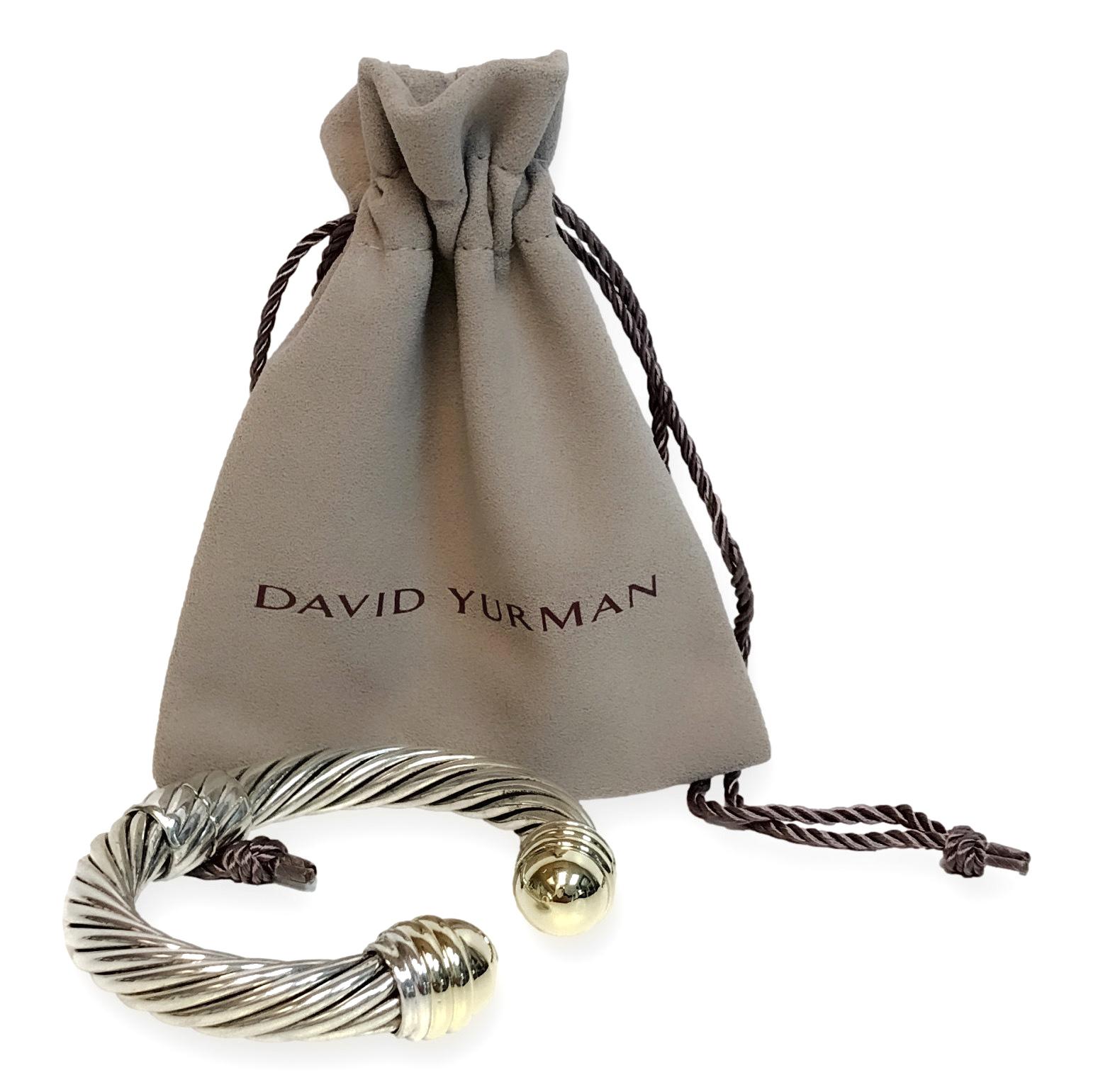 David Yurman Sterling Silver 14k Gold Dome Hinge Cable Cuff Bracelet Large 9mm 3