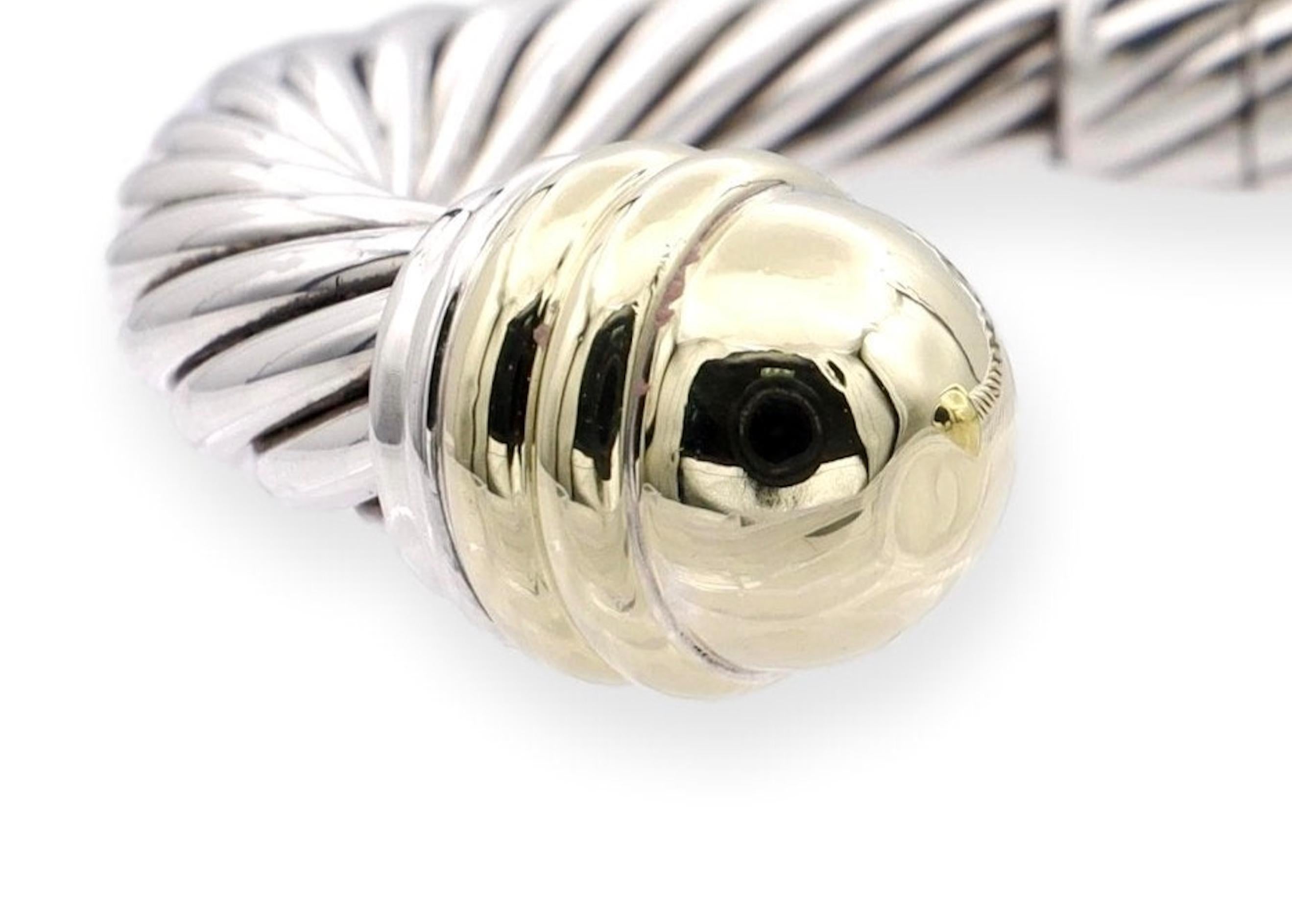 Women's David Yurman Sterling Silver 14k Gold Dome Hinge Cable Cuff Bracelet Large 9mm
