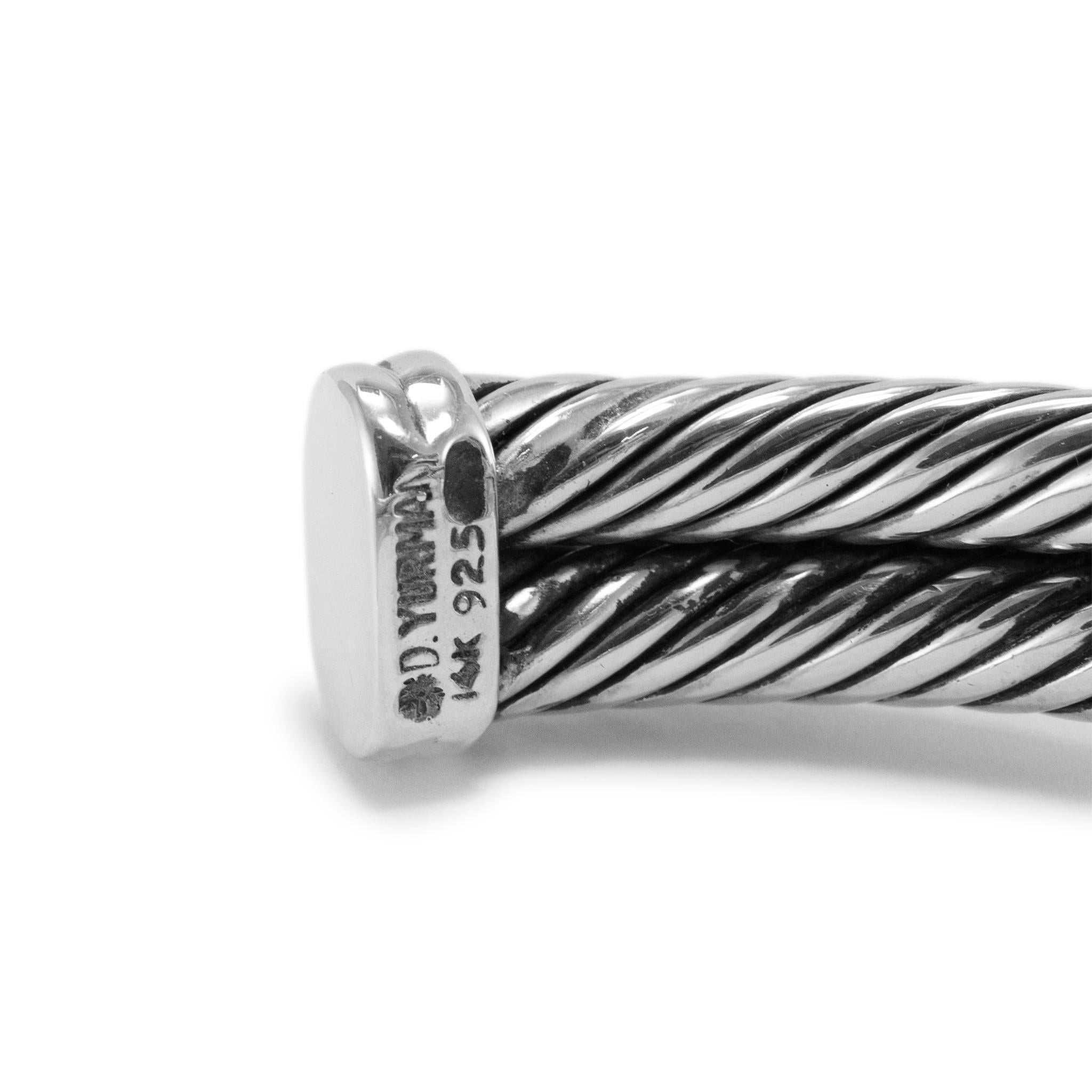 David Yurman Sterling Silver & 14K Gold Double Cable X Cuff Bangle Bracelet For Sale 2