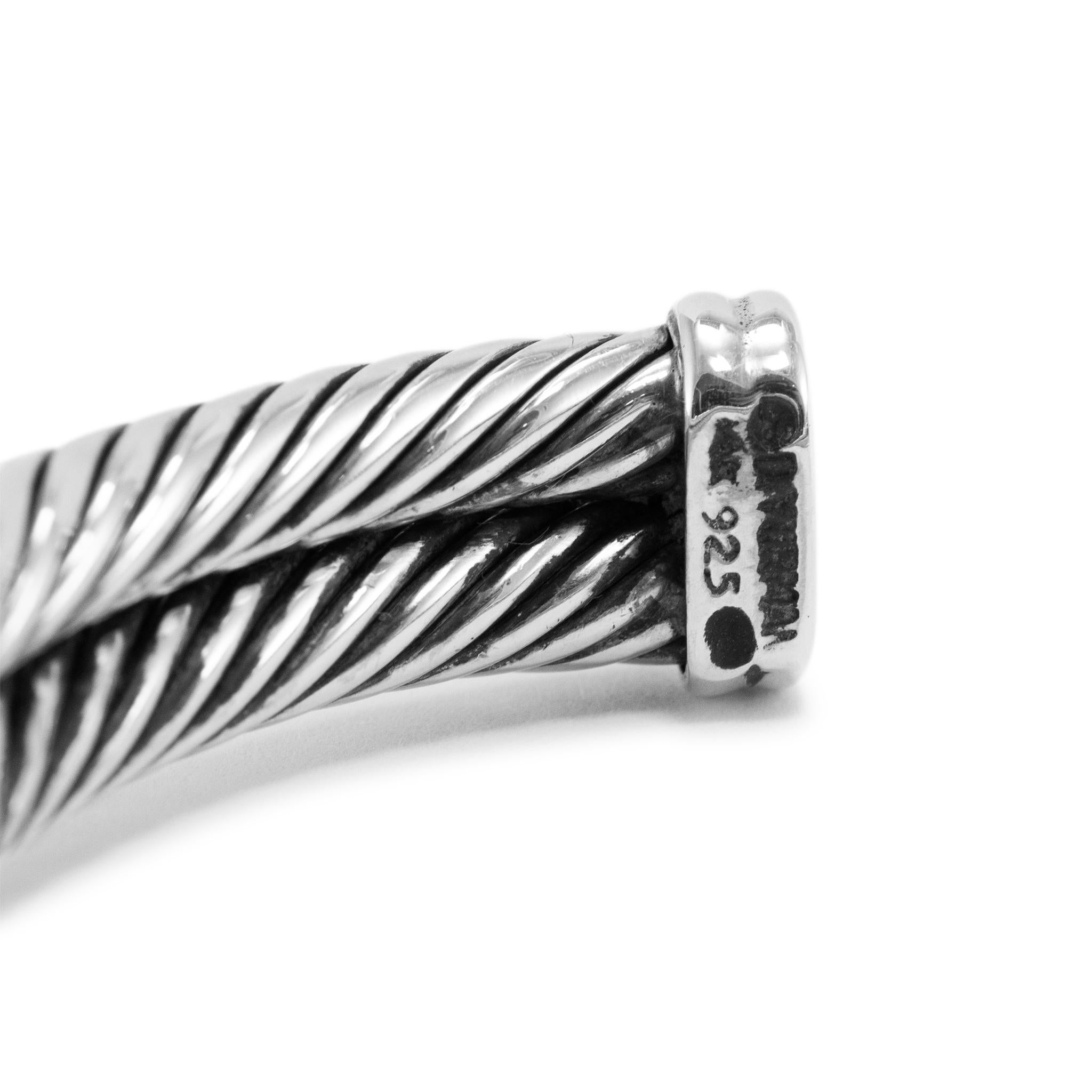 David Yurman Sterling Silver & 14K Gold Double Cable X Cuff Bangle Bracelet For Sale 3