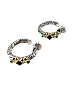 David Yurman Sterling Silver & 14K Gold Gemstone Cable Hoop Earrings #24162 (Boucles d'oreilles en argent sterling et or 14K avec pierres précieuses)