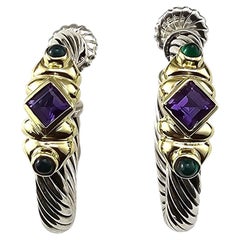 David Yurman Sterling Silver 
14K Gold Gemstone Cable Hoop Earrings #24162