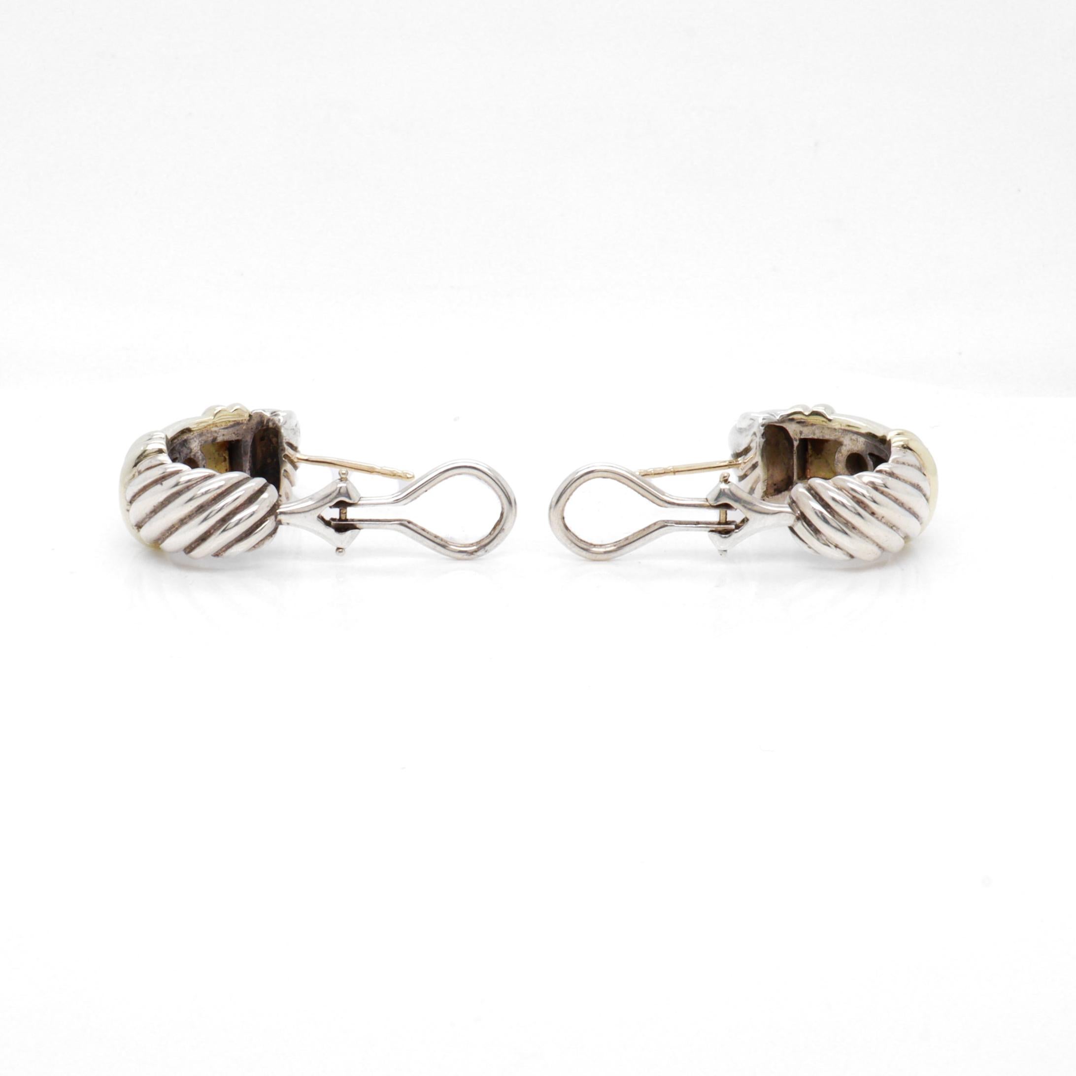 David Yurman Sterling Silver & 14K Gold Huggie Earrings with Omega Clips For Sale 2