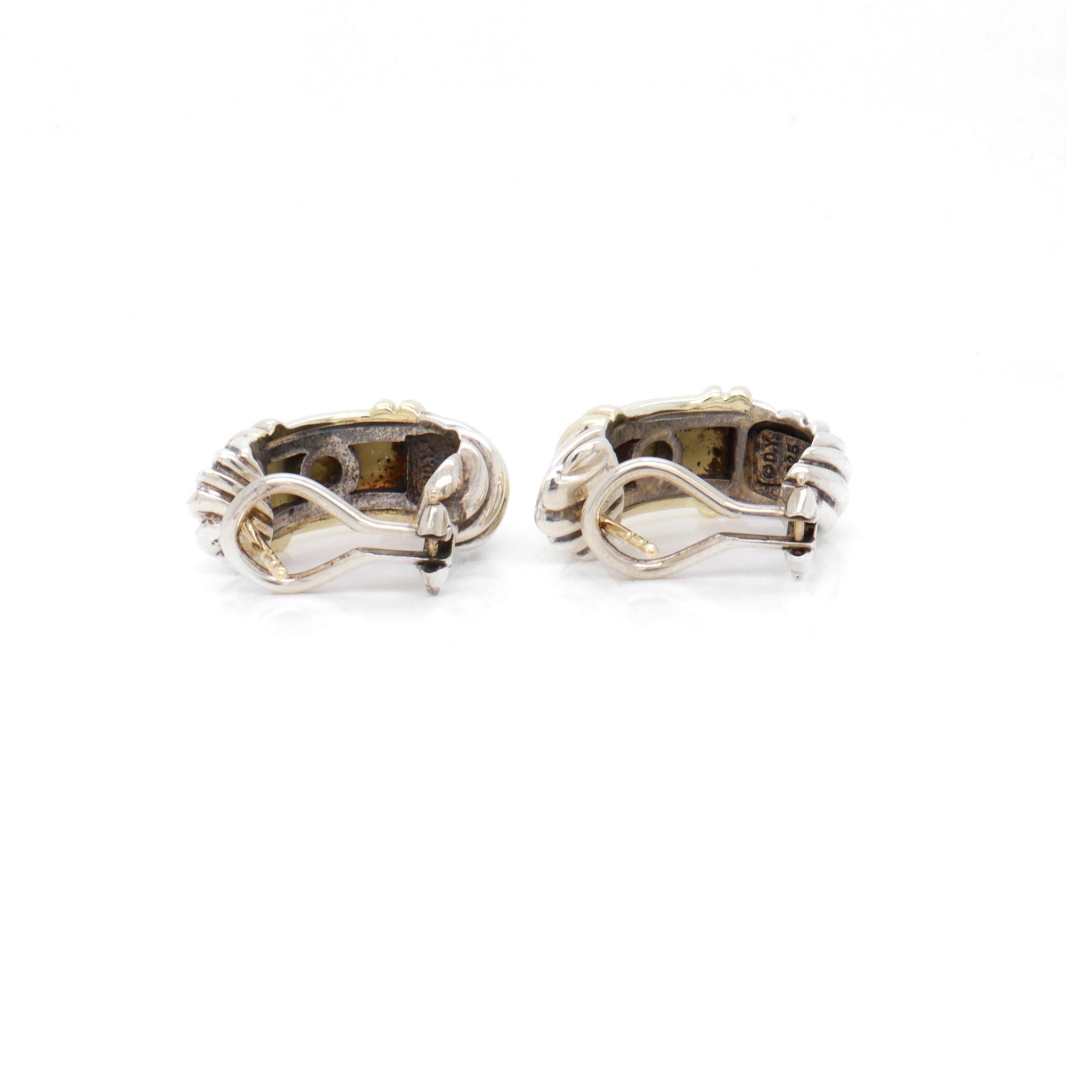 David Yurman Sterling Silver & 14K Gold Huggie Earrings with Omega Clips For Sale 4