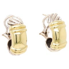 David Yurman Sterling Silver & 14K Gold Huggie Earrings with Omega Clips