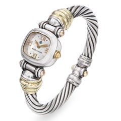 David Yurman Reloj con cable MOP de plata de ley y oro de 14 quilates Ref. T-29106