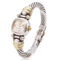 David Yurman Sterling Silver & 14K Gold MOP Dial Cable Bracelet Watch
