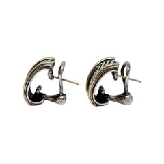 David Yurman Sterling Silver 14K Gold Thoroughbred Cable Earrings #24099