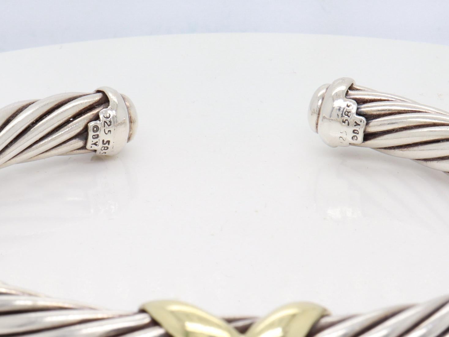 David Yurman Sterling Silver & 14K Gold X Classic Cable Station 7mm Bracelet en vente 5