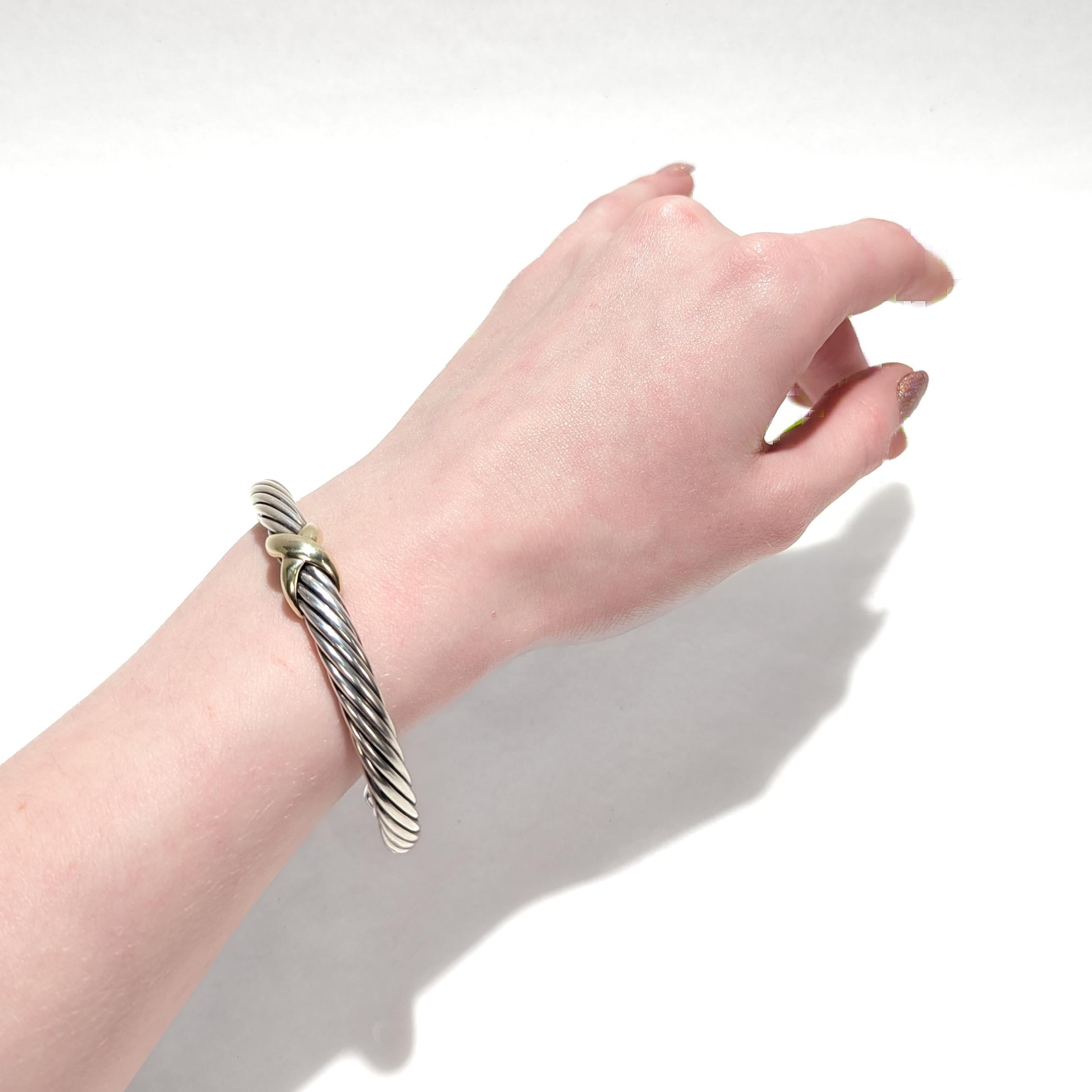 David Yurman Sterling Silver & 14K Gold X Classic Cable Station 7mm Bracelet en vente 6