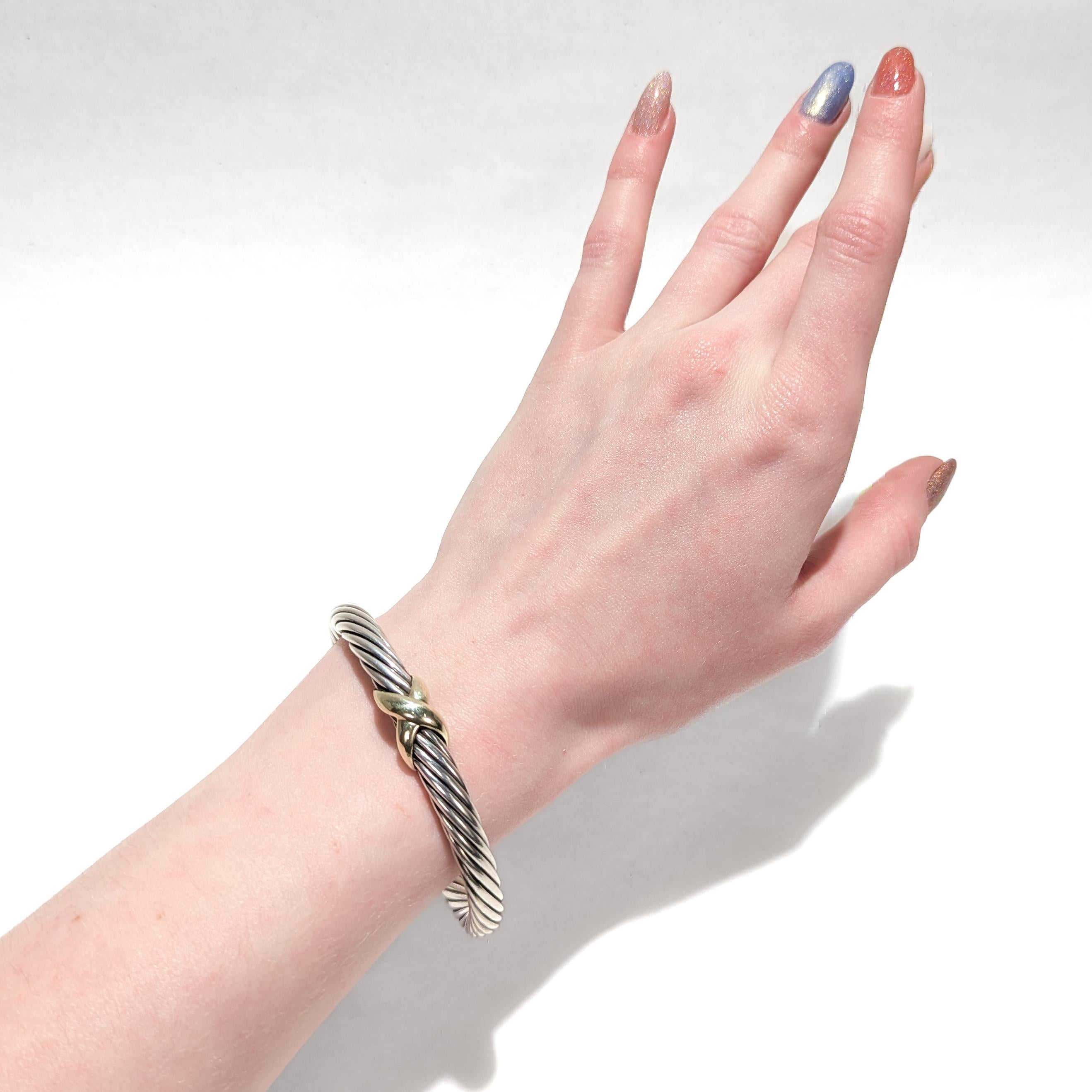 Moderne David Yurman Sterling Silver & 14K Gold X Classic Cable Station 7mm Bracelet en vente