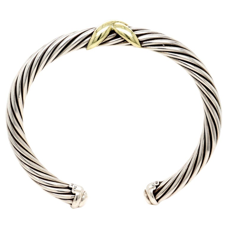 David Yurman Sterling Silver & 14K Gold X Classic Cable Station 7mm Bracelet