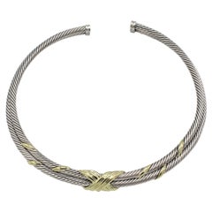 David Yurman Sterling Silber & 14k Gold X Double Cable Choker Halsband Halskette