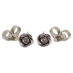 David Yurman Sterling Silver 14K Posts Infinity Diamond Stud Earrings #16044