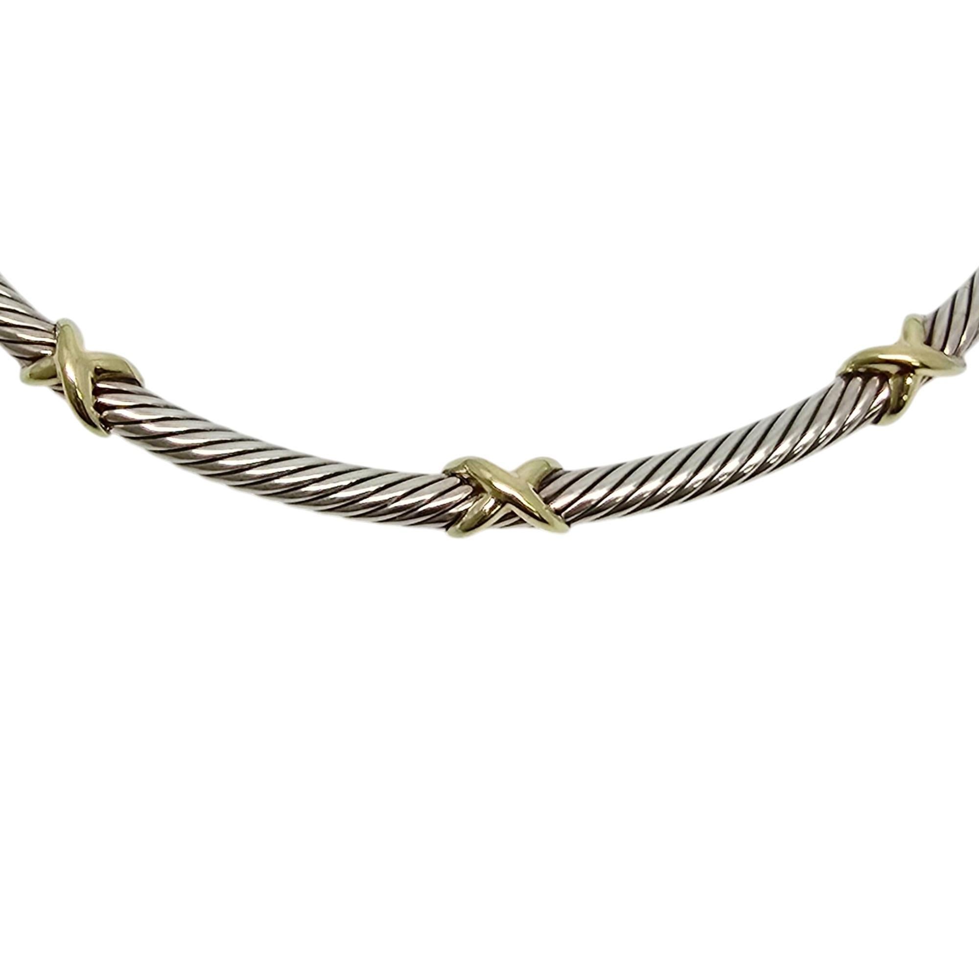 David Yurman Sterling Silver 14K Triple X Cable Collar/Choker Necklace #19857 In Good Condition In Washington Depot, CT