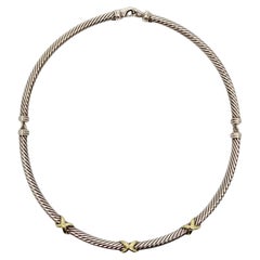 David Yurman Sterling Silver 14K Triple X Cable Collar/Choker Necklace #19857