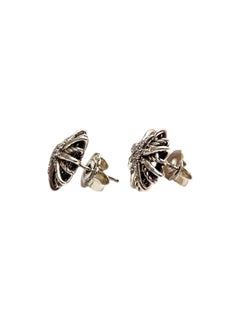 David Yurman Sterling Silver 14K White Gold Diamond Starburst Earrings #25264