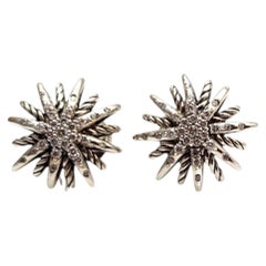 David Yurman Sterling Silver 14K White Gold Diamond Starburst Earrings #25264