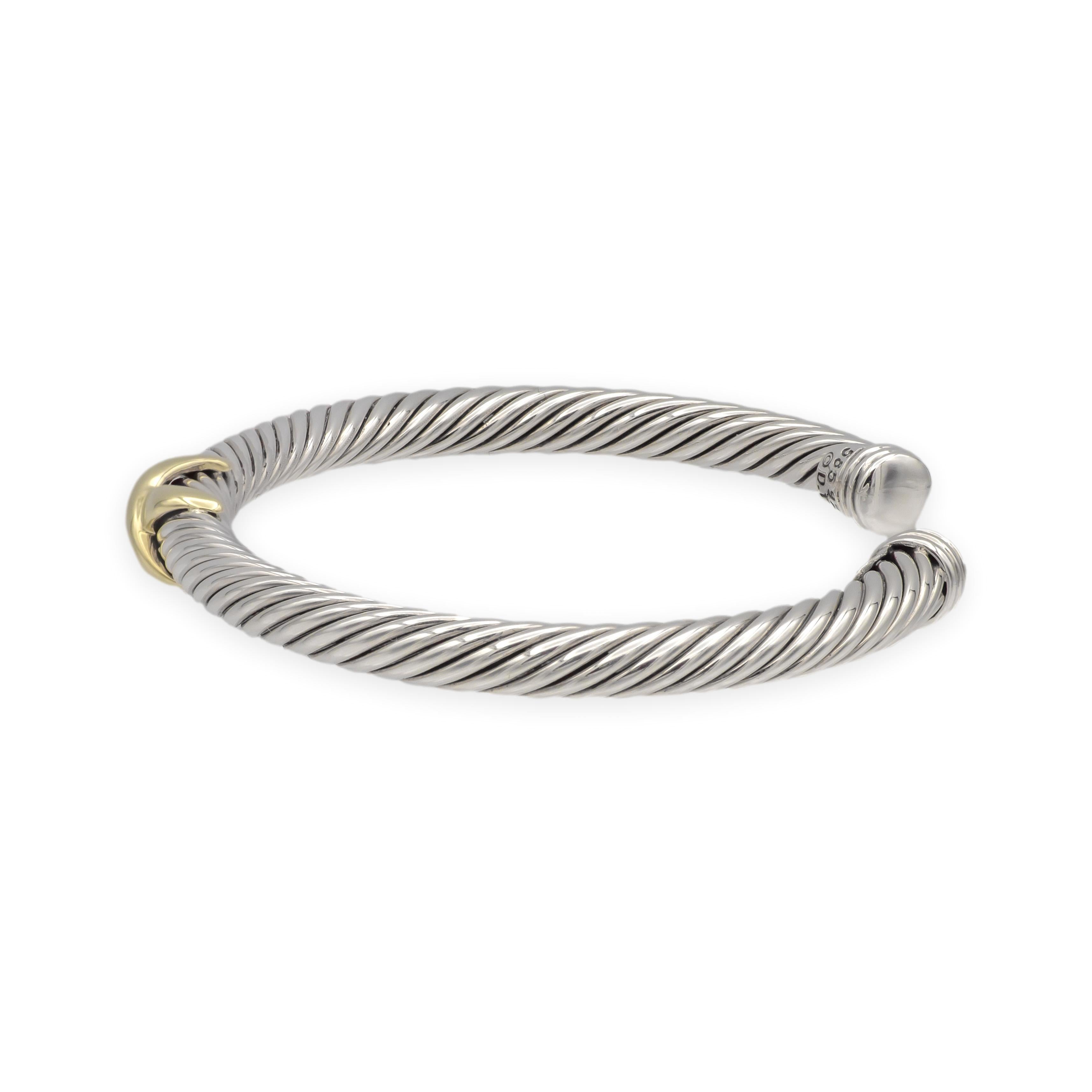 David Yurman Plata de ley y oro amarillo de 14 quilates Brazalete clásico de cable en X de 5 mm Contemporáneo en venta