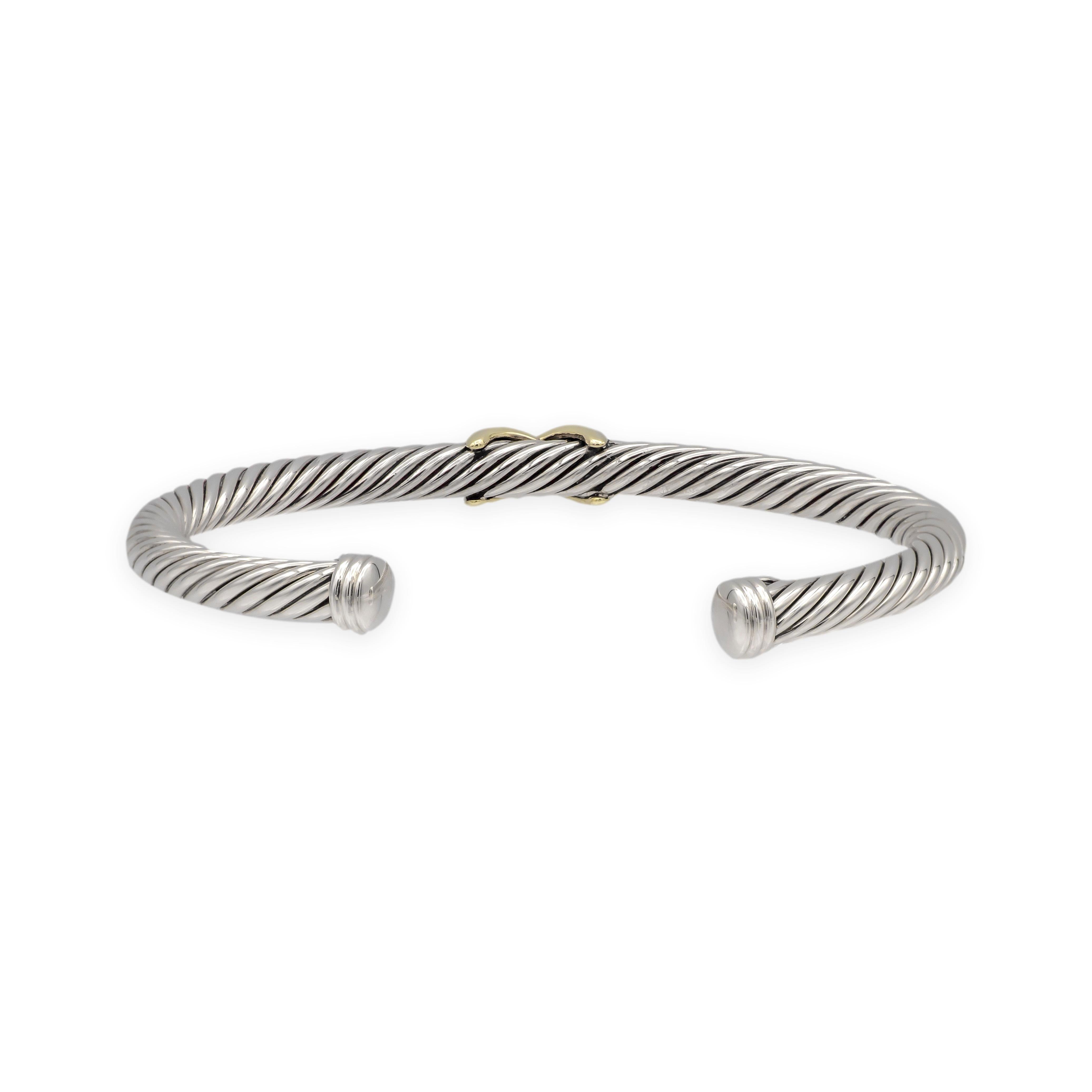 David Yurman Plata de ley y oro amarillo de 14 quilates Brazalete clásico de cable en X de 5 mm en Excelente estado para la venta en New York, NY