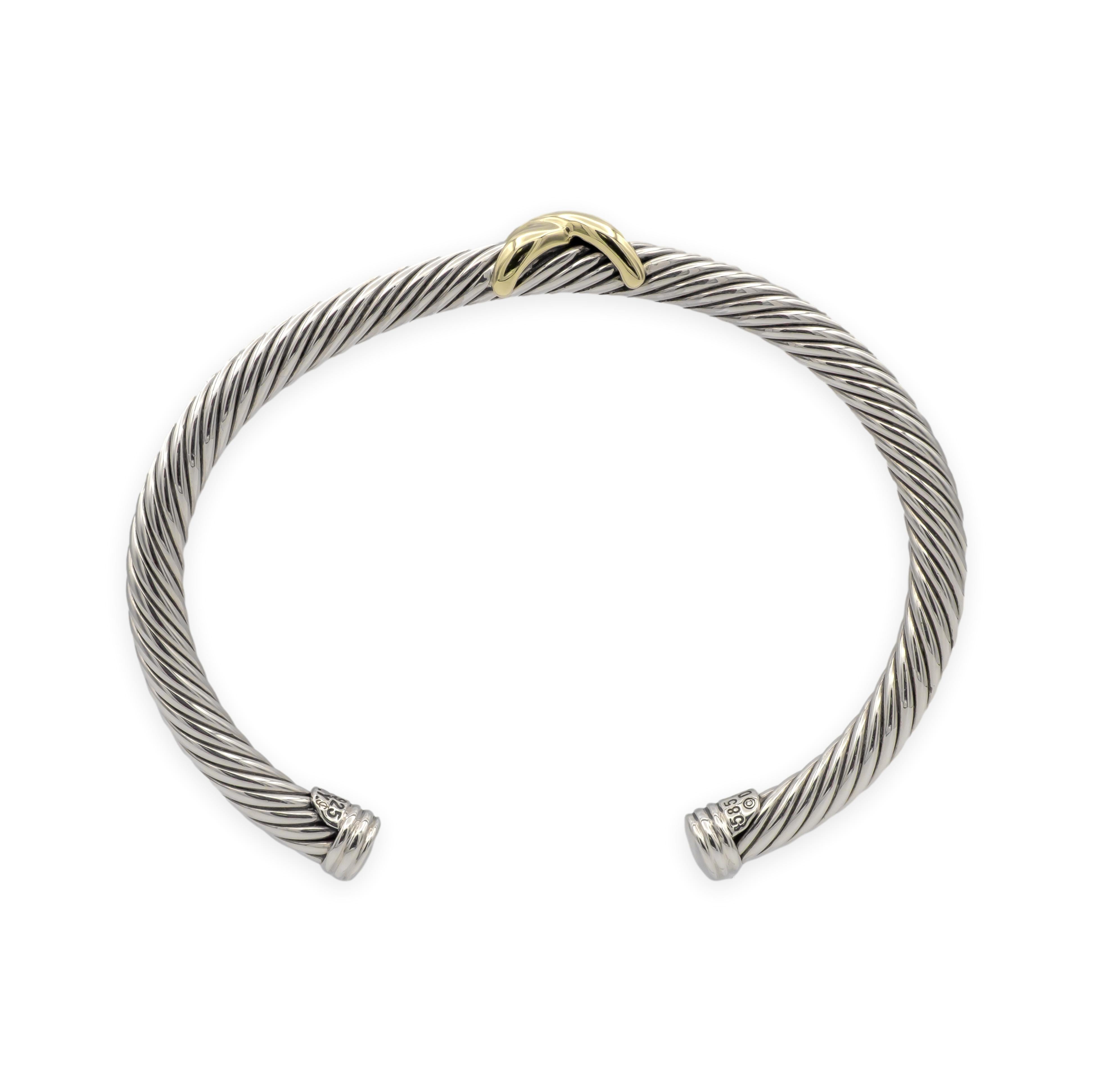 David Yurman Plata de ley y oro amarillo de 14 quilates Brazalete clásico de cable en X de 5 mm en venta 1