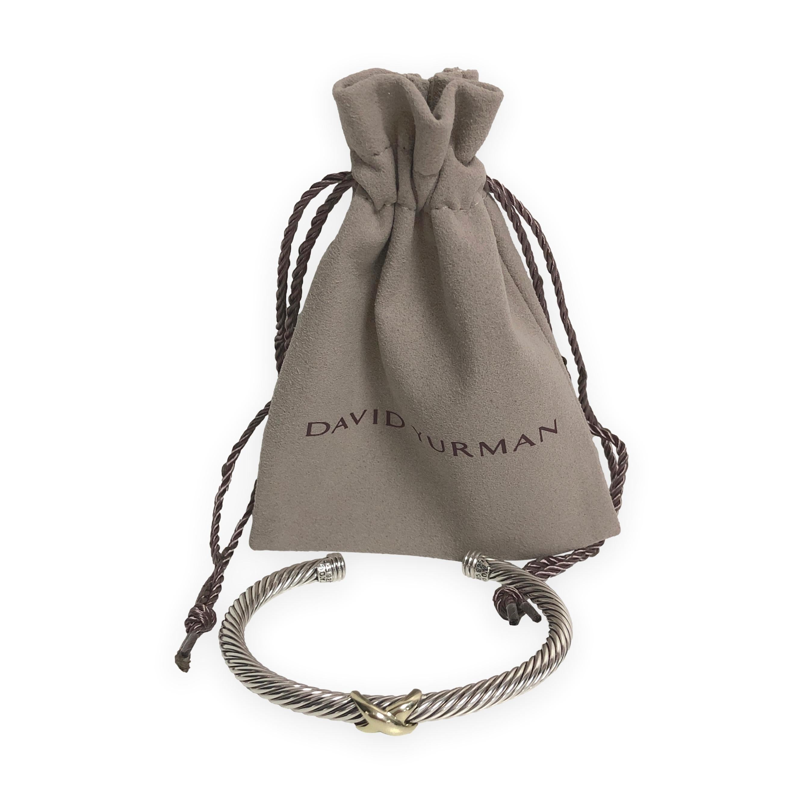 David Yurman Plata de ley y oro amarillo de 14 quilates Brazalete clásico de cable en X de 5 mm en venta 2