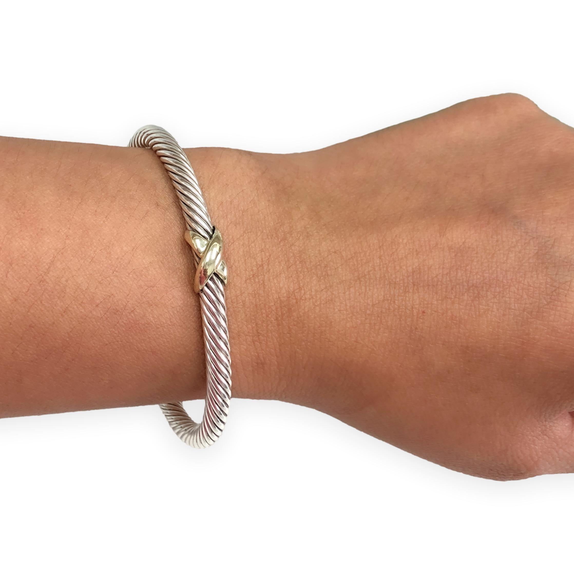 David Yurman Plata de ley y oro amarillo de 14 quilates Brazalete clásico de cable en X de 5 mm en venta 3