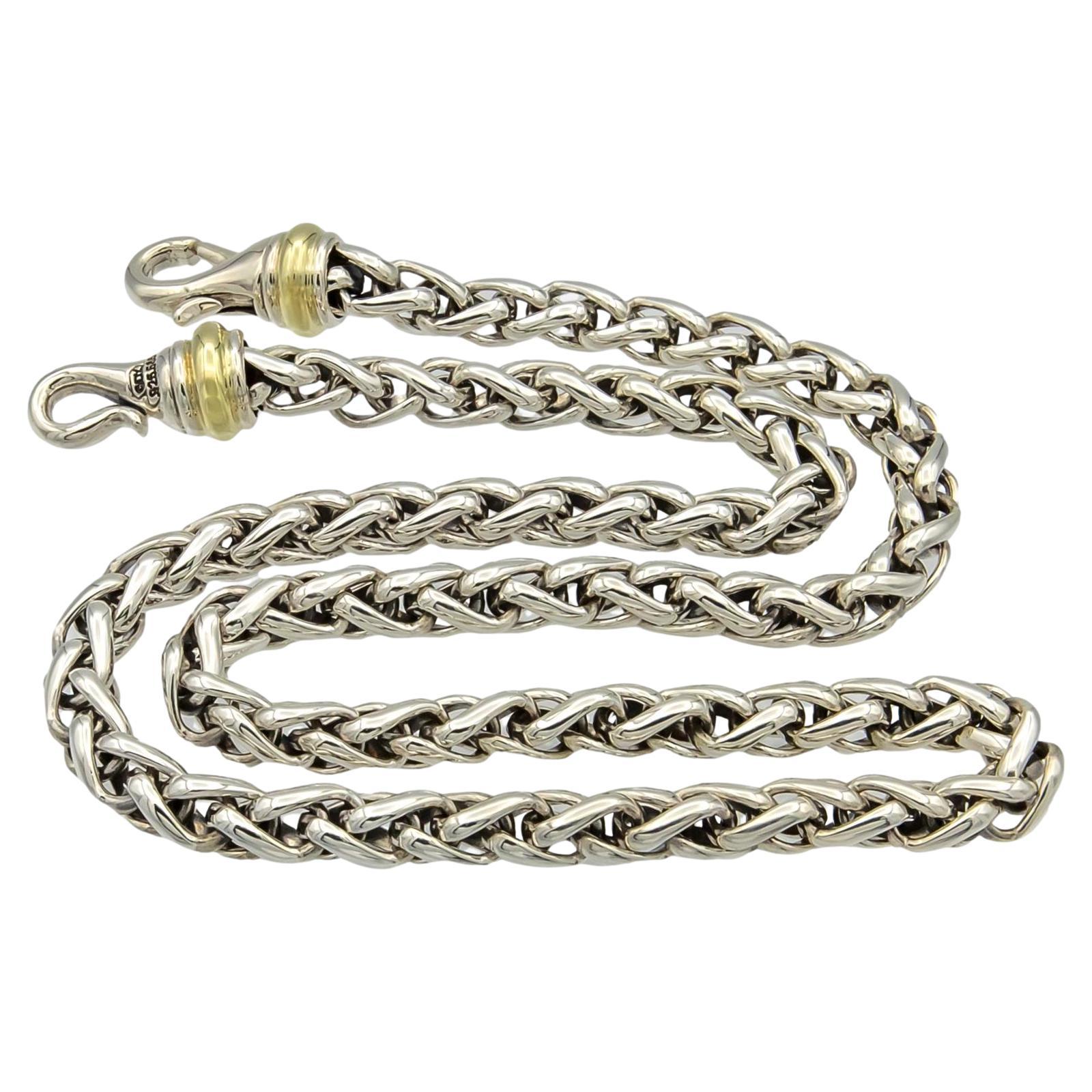 David Yurman - Collana con catena di grano da 6 mm in argento sterling e oro giallo 14 carati, 17 in vendita
