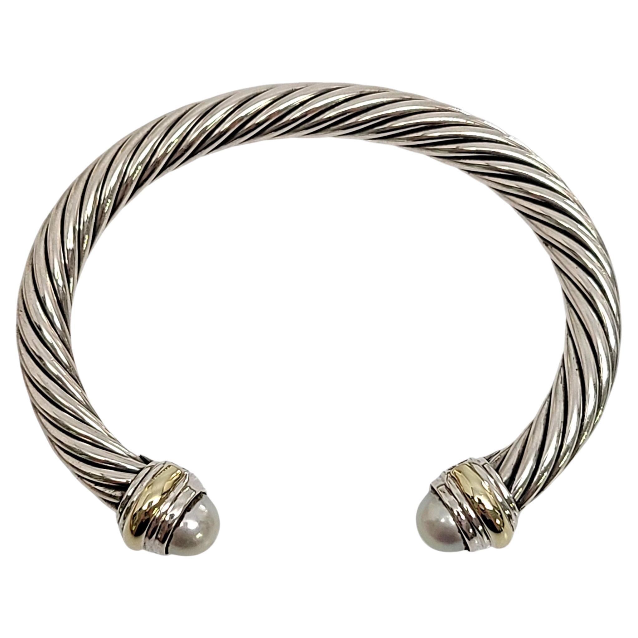 David Yurman Sterling Silver 14K Yellow Gold Accent Cable Classics Cuff Bracelet